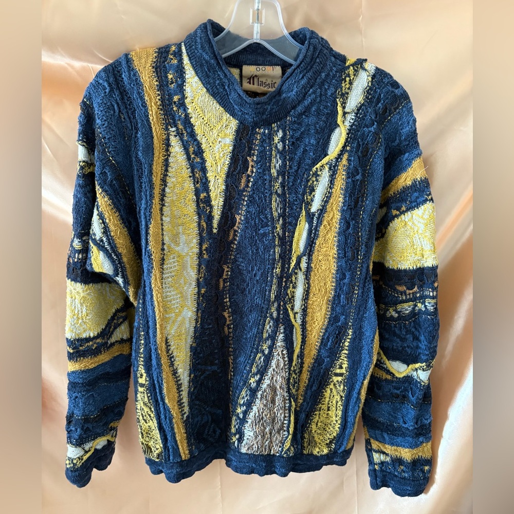 Coogi Vtg 90s Rare print Cotton Linen Sweater Sz M